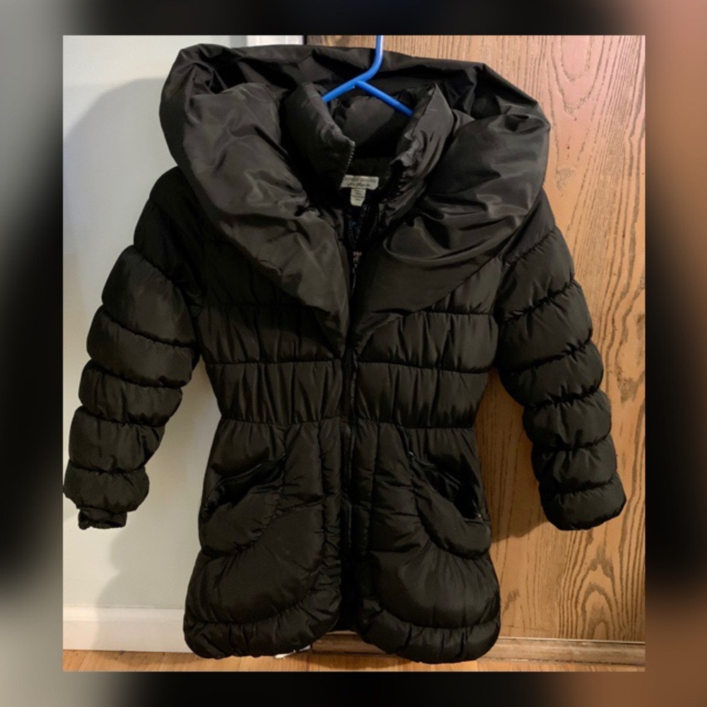 Girls black puffer trench style coat